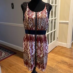 Adorable Kensie dress with black crochet detailing and front full length zipper